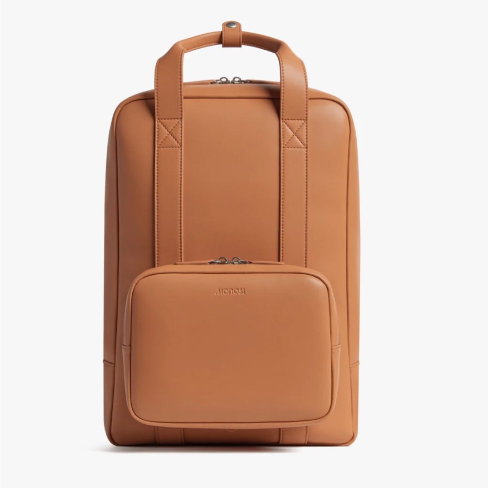 Brand New Monos Metro Backpack in Saddle Tan color (vegan leather)